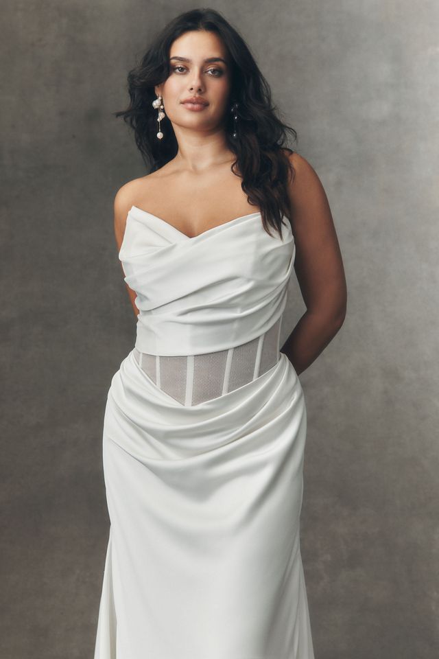 Watters Sonya Strapless Sheer Satin Column Wedding Gown #5