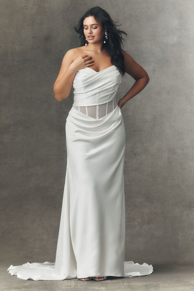 Watters Sonya Strapless Sheer Satin Column Wedding Gown #6