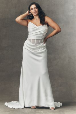 Watters Sonya Strapless Sheer Satin Column Wedding Gown