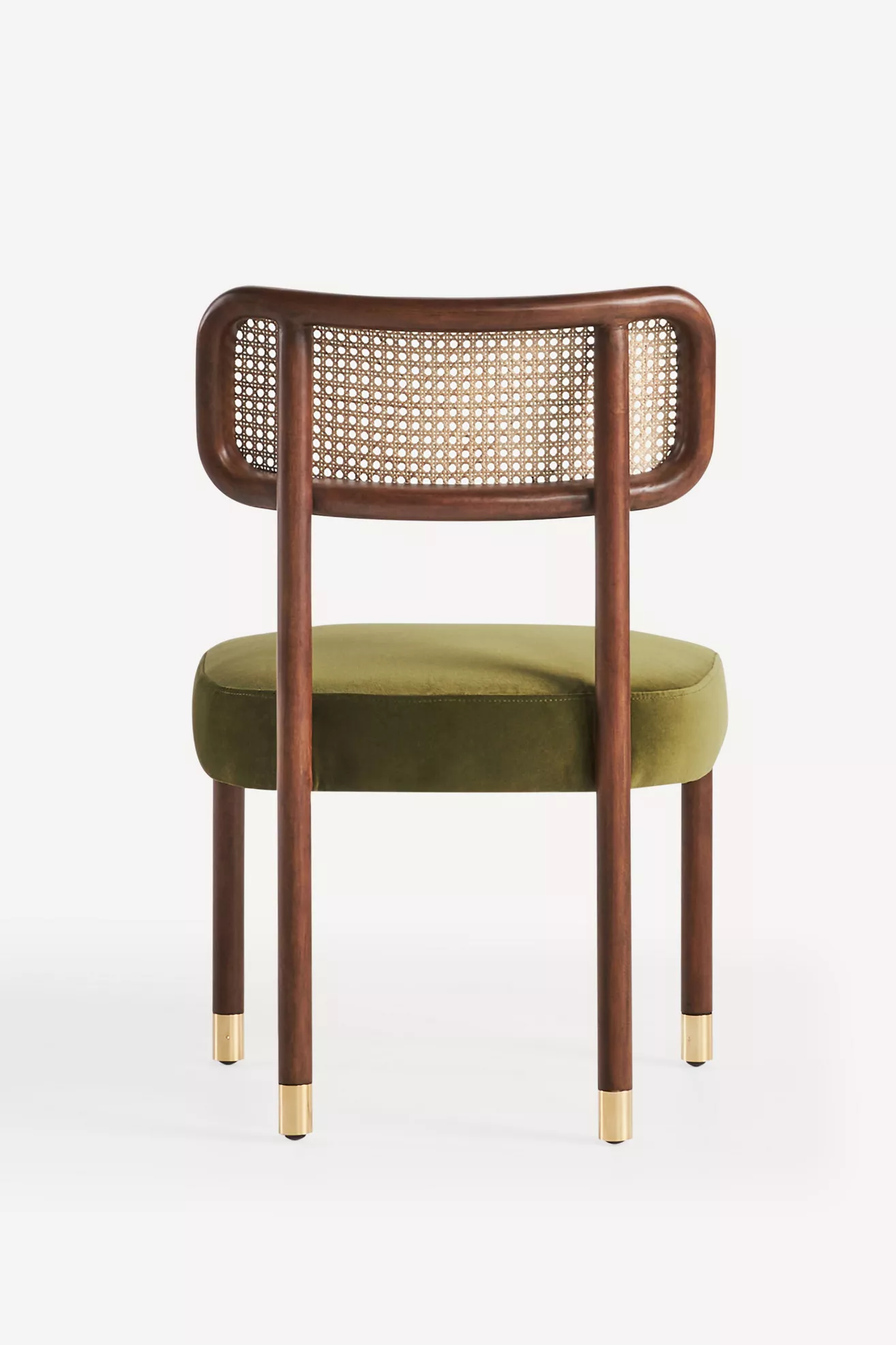 Back view of Heatherfield velvet dining chair with caned back