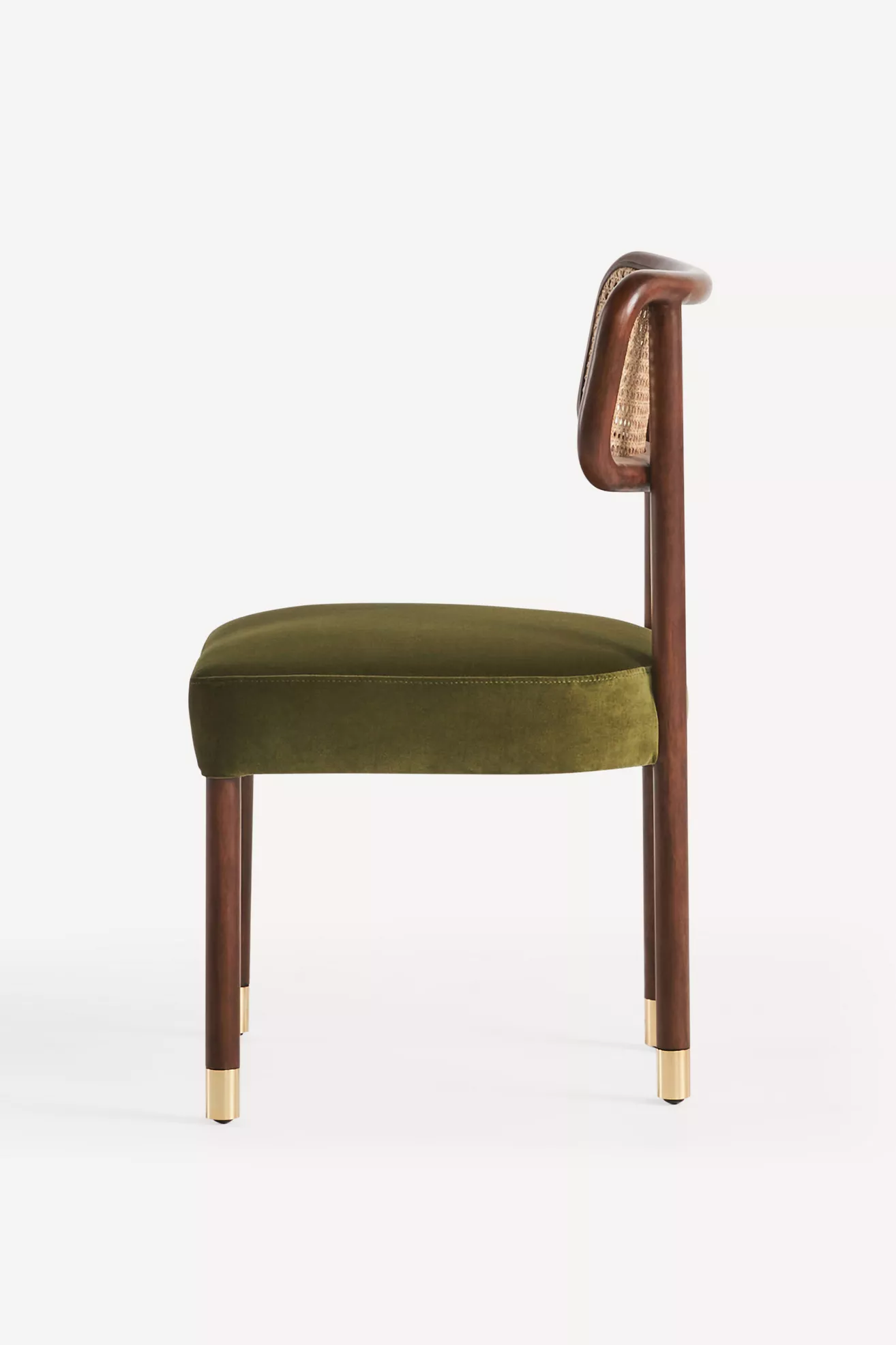 Side view of Heatherfield velvet dining chair showing backrest