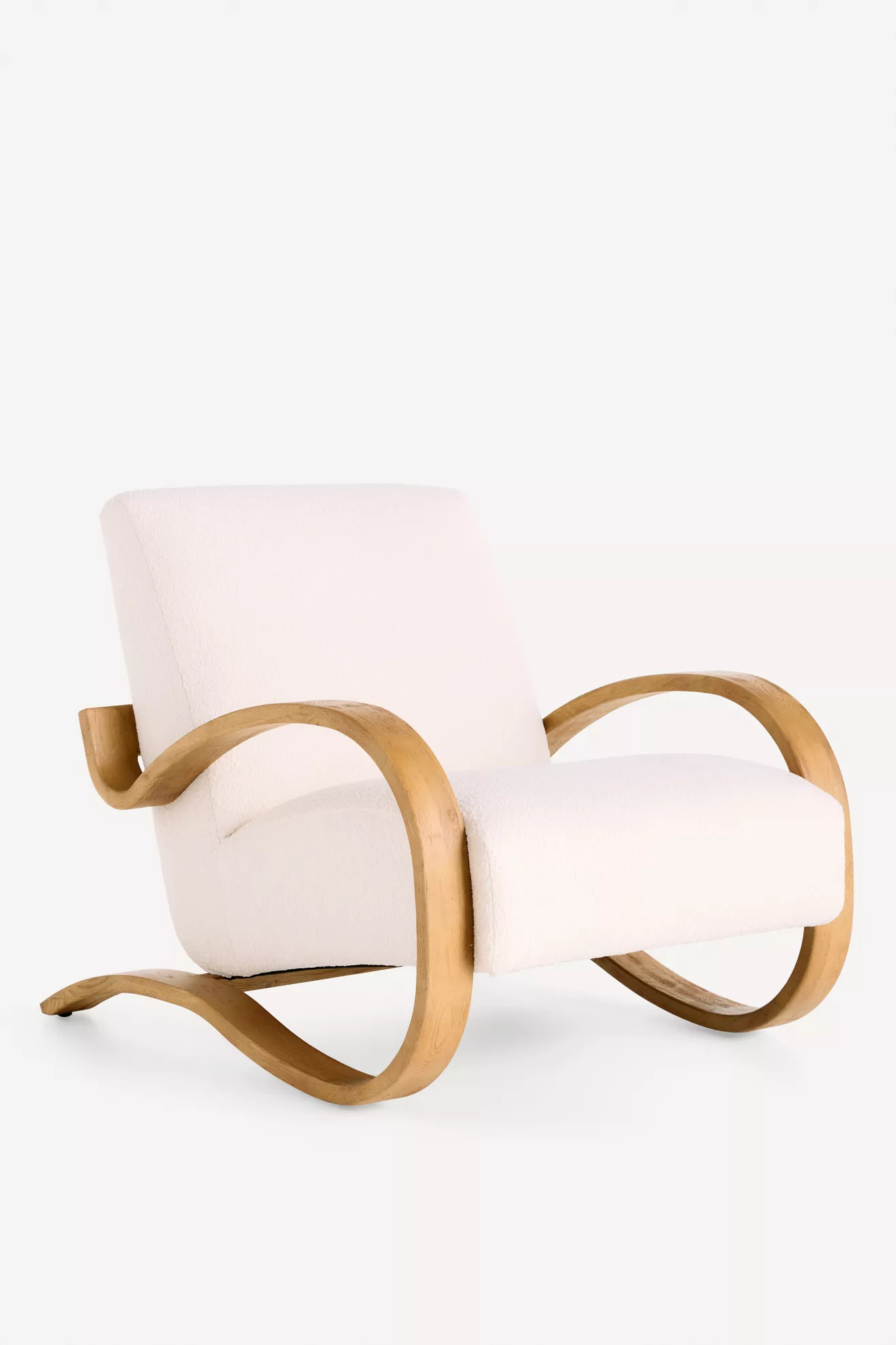 Herbin Wood Lounge Chair with white upholstery and curved wooden arms