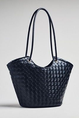 Melie Bianco Woven Bucket Tote In Black