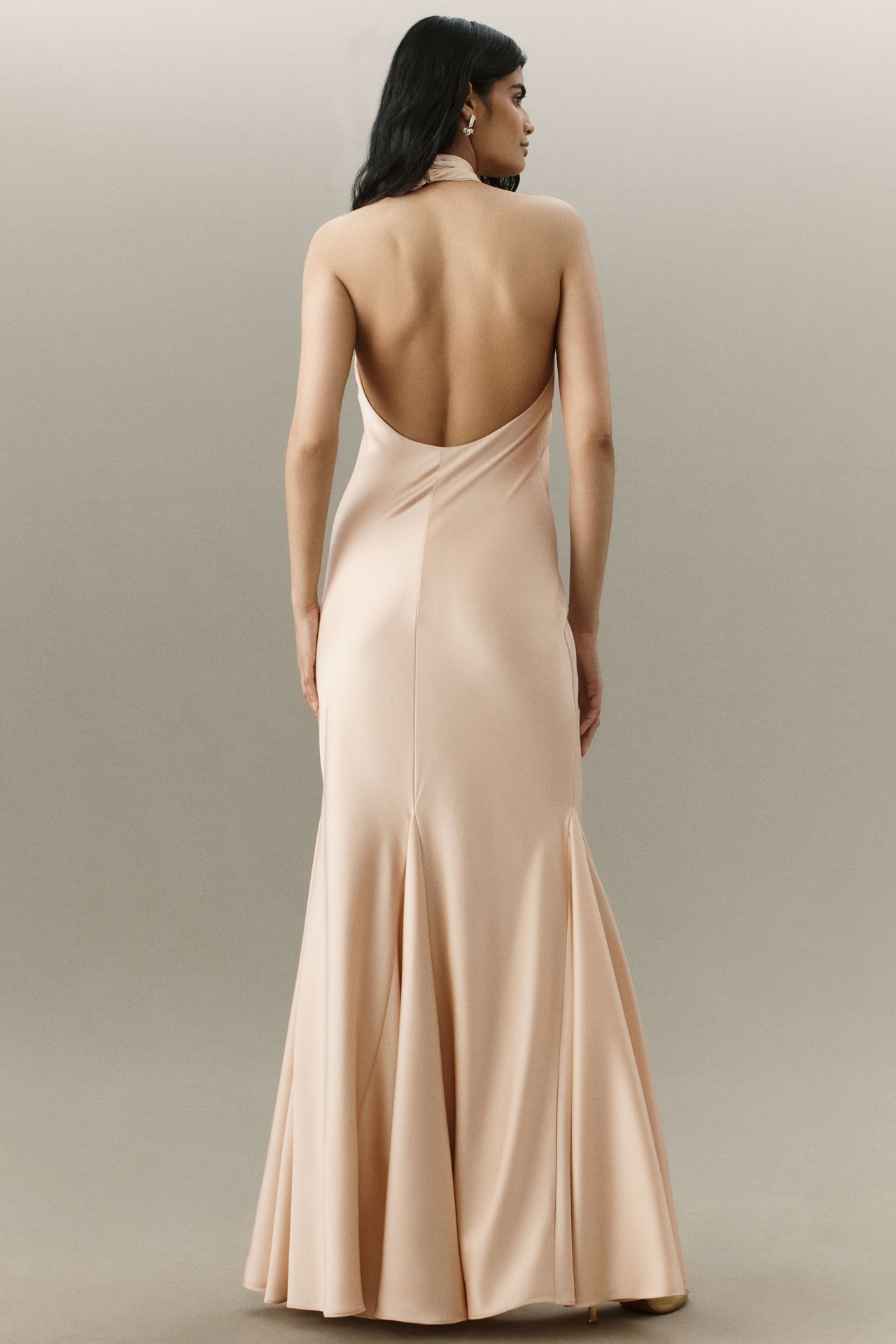 Halston Ninette Halter Satin Mermaid Maxi Dress