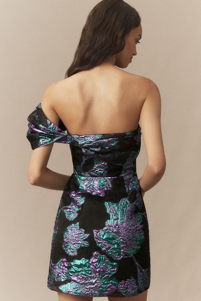 Dress The Population Olive Off-The-Shoulder Jacquard A-Line Mini Dress #1