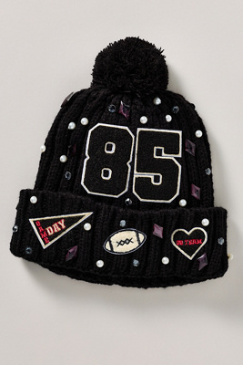 By Anthropologie Sporty Patch Embellished Beanie In Black