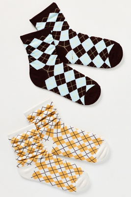 By Anthropologie Argyle Crew Socks, Set Of 2 In Sand
