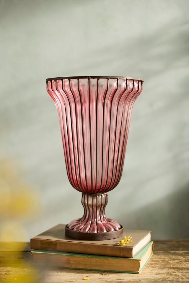 Mauve Fluted Glass + Iron Vase