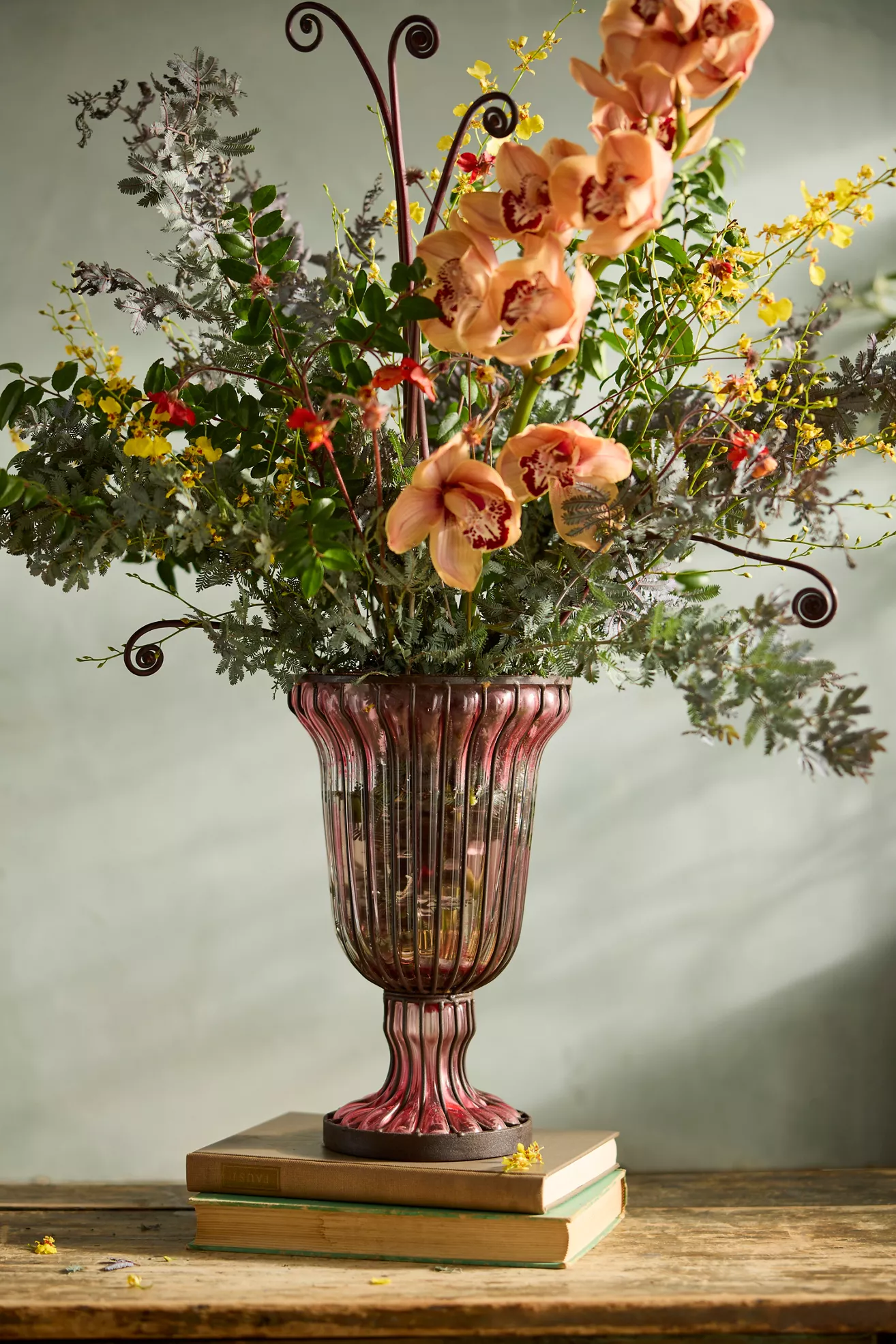 Mauve Fluted Glass + Iron Vase
