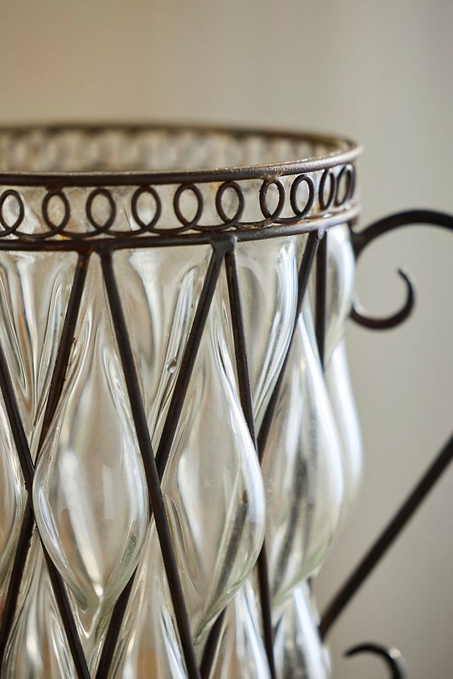 Double Handle Iron + Glass Vase #1