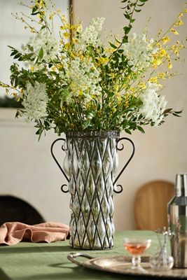 Double Handle Iron + Glass Vase