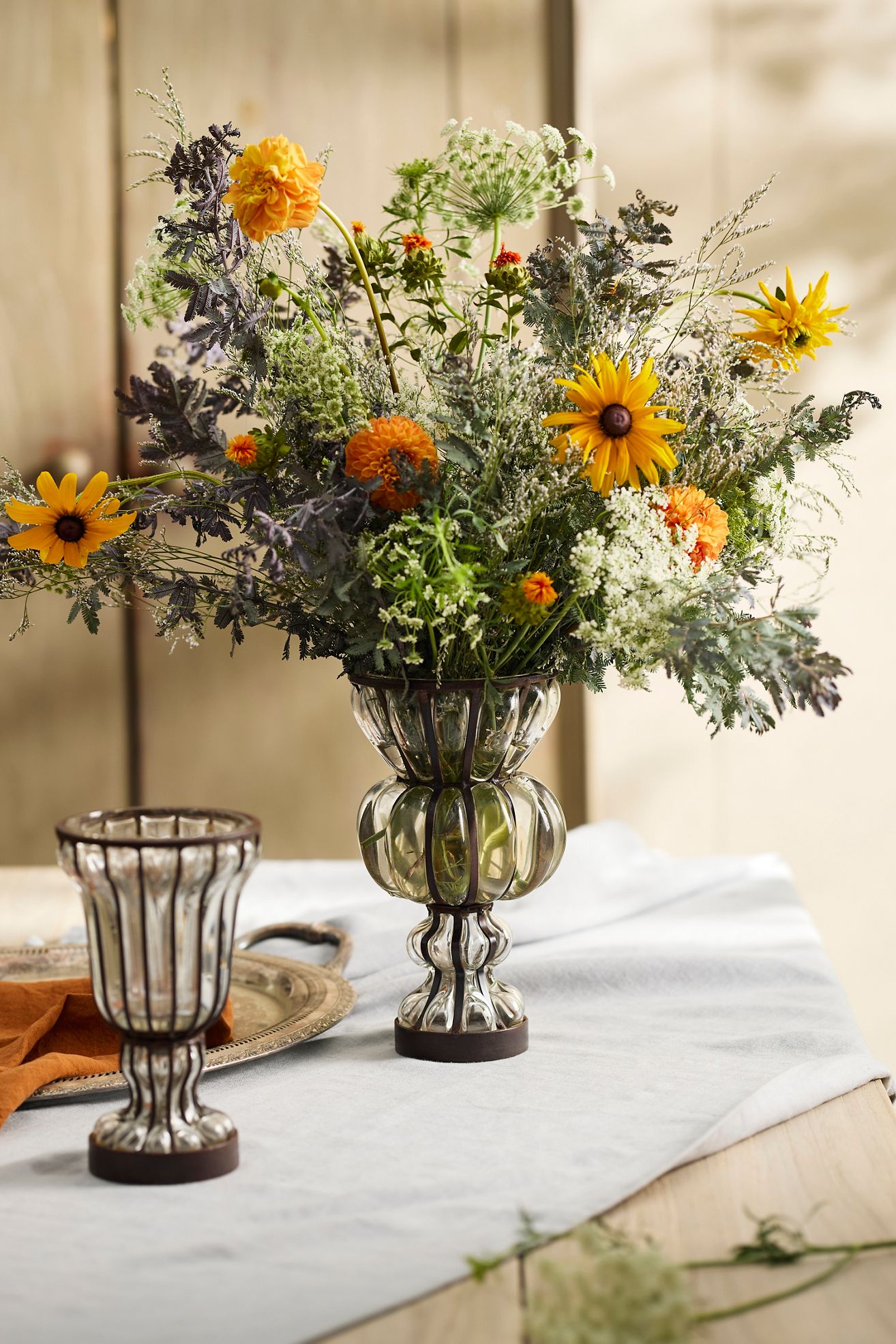 Striped Iron + Glass Vase - Clear, S