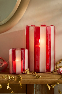 Candy Cane Frosted Glass Votive Holder