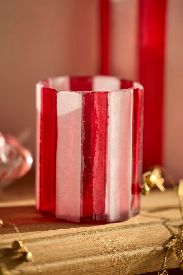 Candy Cane Frosted Glass Votive Holder #1