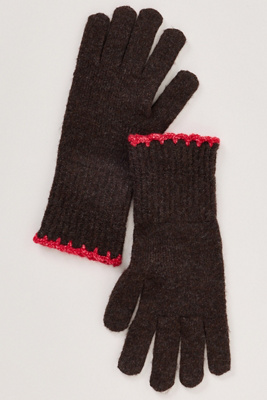 Maeve Solid Ribbed Knit Gloves In Brown