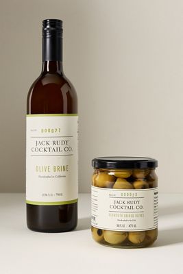 Jack Rudy Cocktail Co. Vermouth Brined Olives and Olive Brine, Set of 2