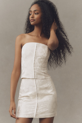 Hutch Jacquard Strapless Top & Mini Skirt Set In White