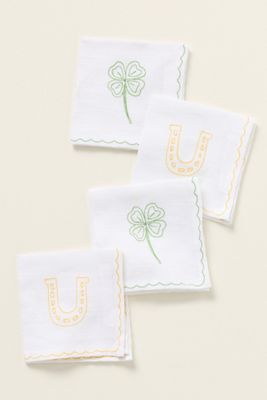 Pomegranate Linen Cocktail Napkins, Set of 4
