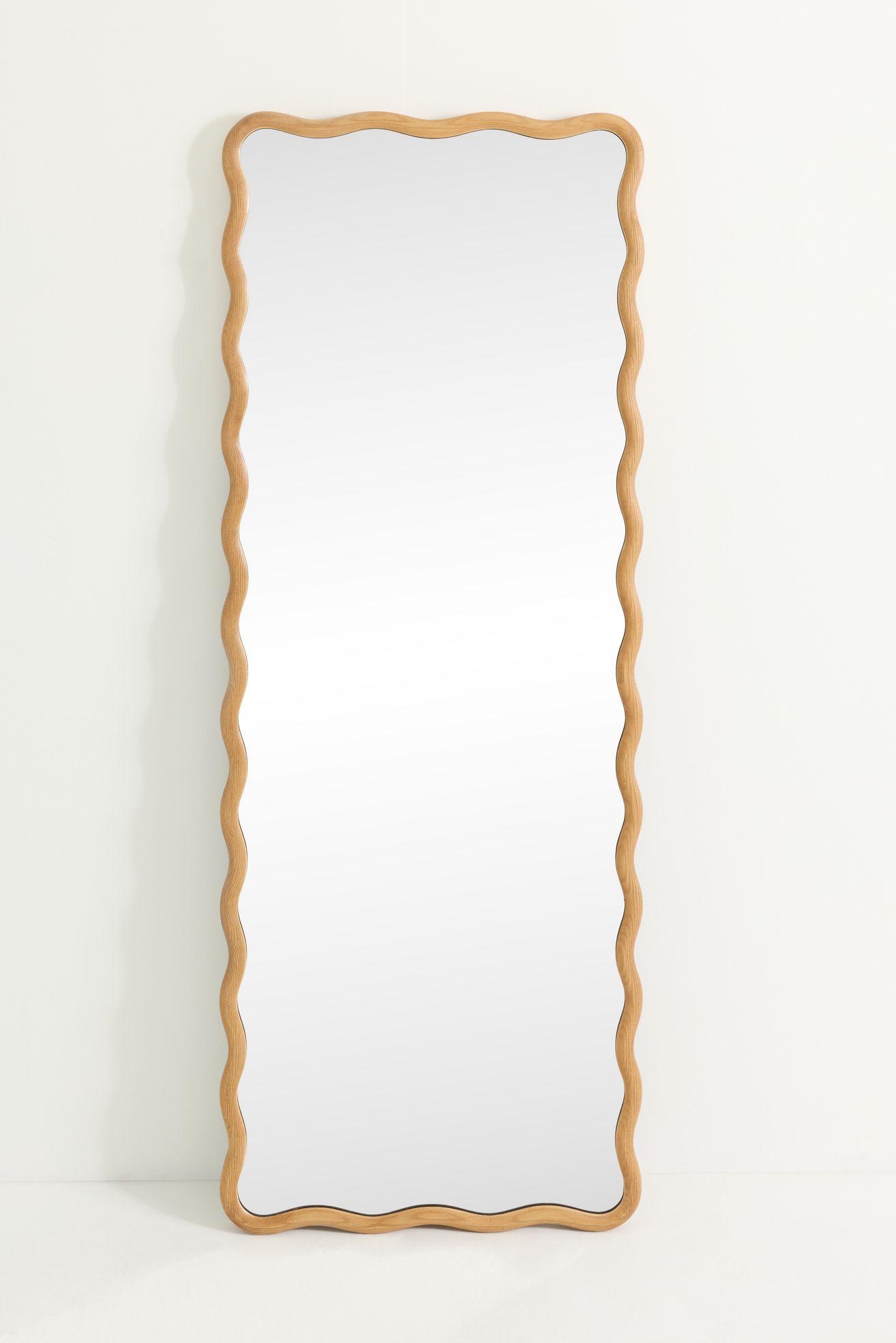 Coquille Scalloped Floor Mirror - Light Oak, One Size
