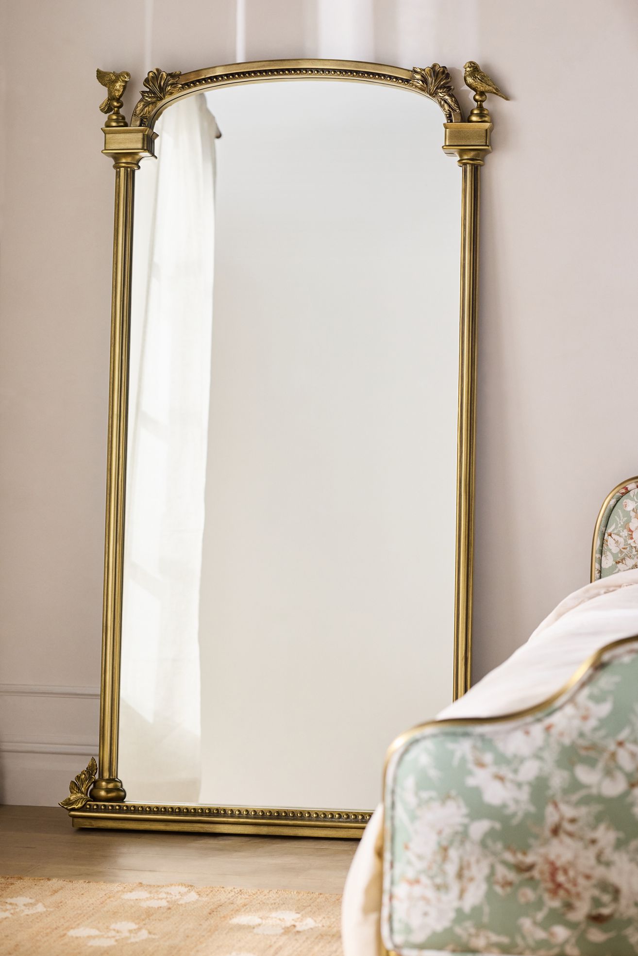 Lilou Bird Arched Floor Mirror - Brass, One Size