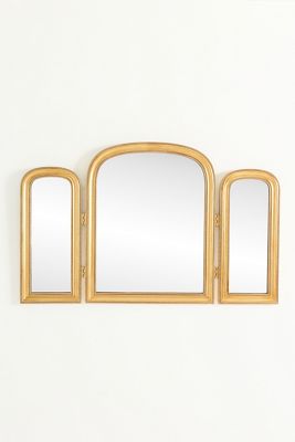 Gleaming Louie Beaded Gold Arch Triptych Mirror