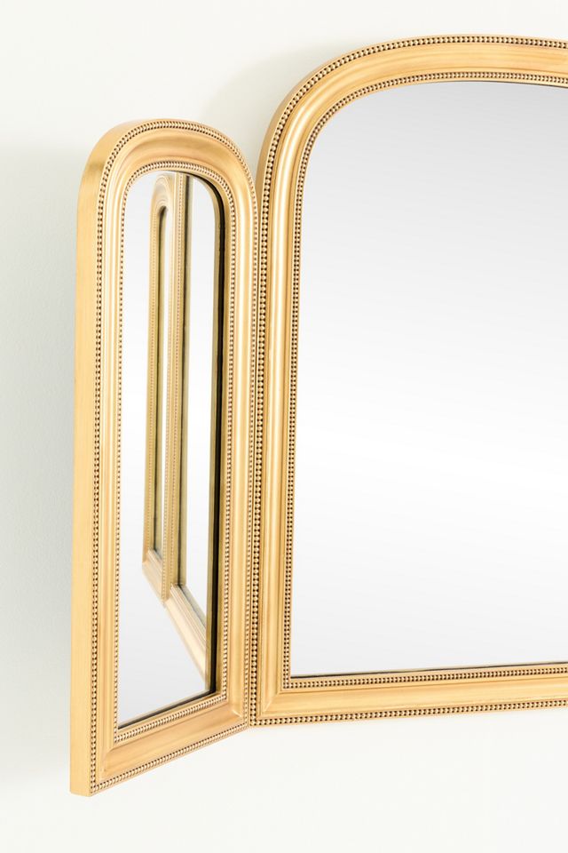 Gleaming Louie Beaded Gold Arch Triptych Mirror | AnthroHome