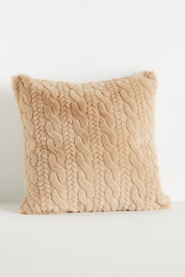Faux-Fur Cable-Knit Sweater Pillow
