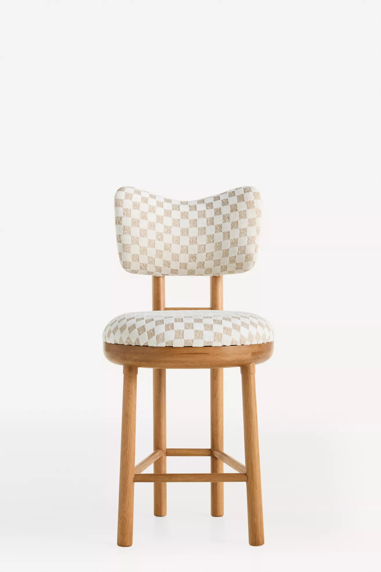 Irie Carmine Jacquard Oak Wood Counter Stool side/front angle