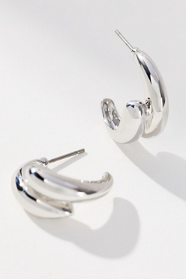 Anthropologie Layered Hoop Earrings In Silver