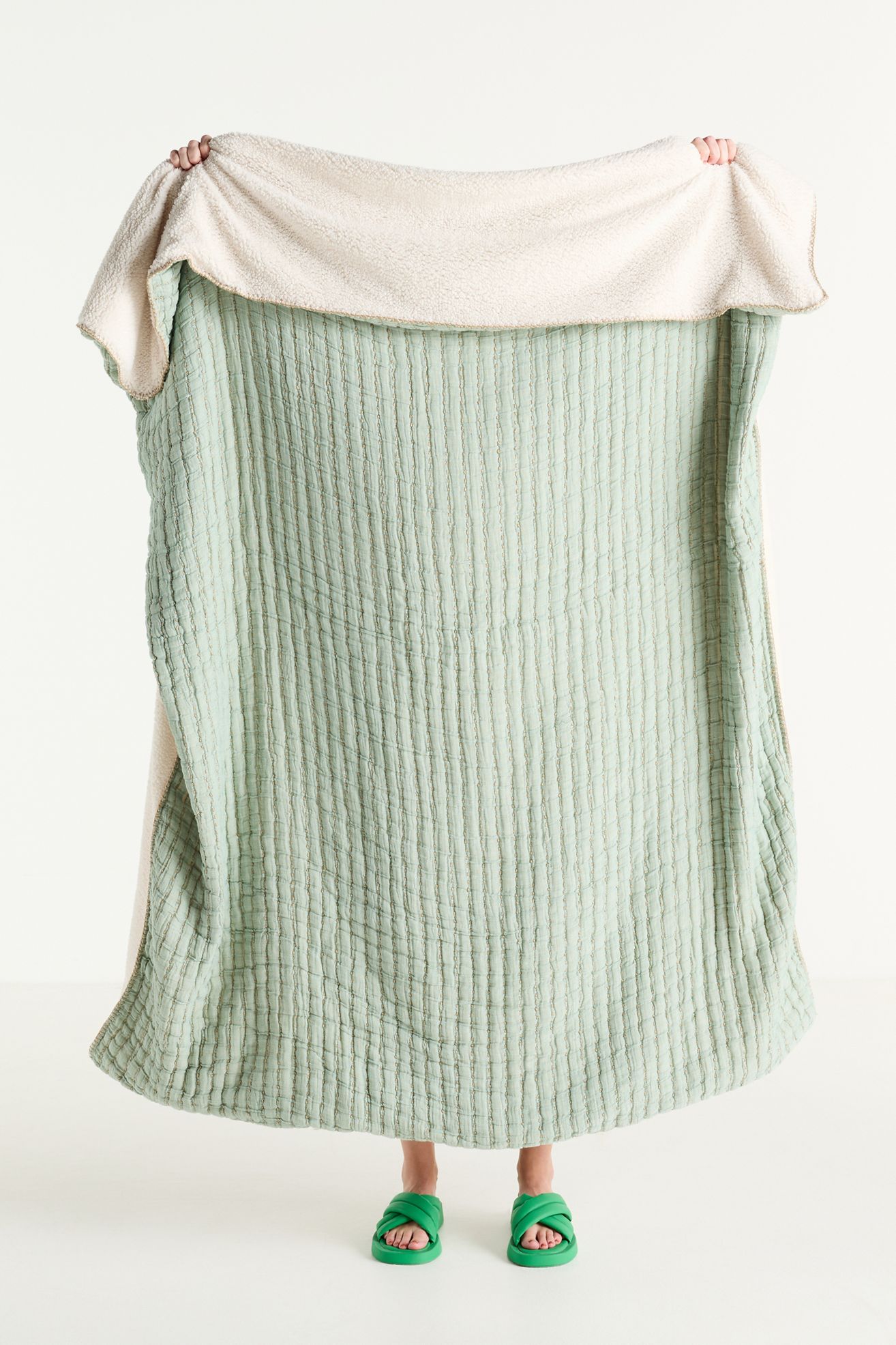 Mira Cotton Sherpa Fleece Reverse Woven Throw Blanket - Dark Green, Standard, 50" x 70"