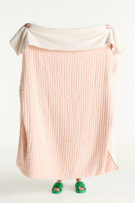 Anthropologie Mira Cotton Sherpa Fleece Reverse Woven Throw Blanket In Pink