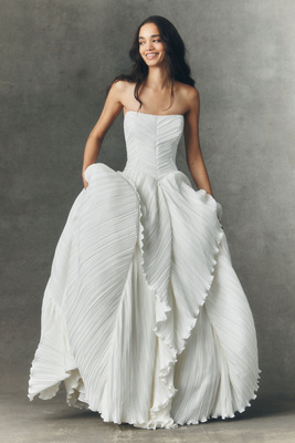 Bhldn Eleonara Strapless Fit & Flare Wedding Gown In White