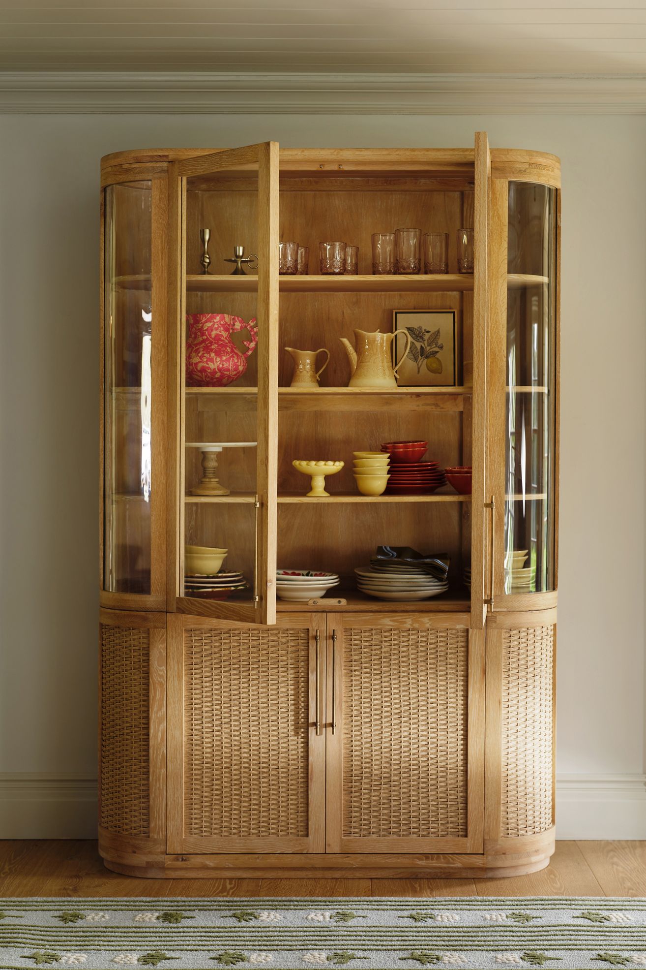 Sienna Woven Display Hutch - Cerused Oak, Standard, One Size