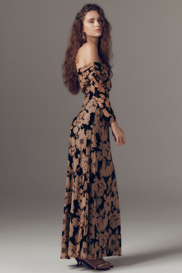 AFRM Arielle Burnout Velvet Off-Shoulder Maxi Dress #3