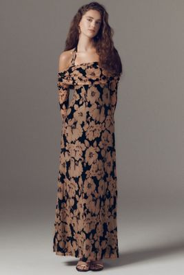 AFRM Arielle Burnout Velvet Off-Shoulder Maxi Dress