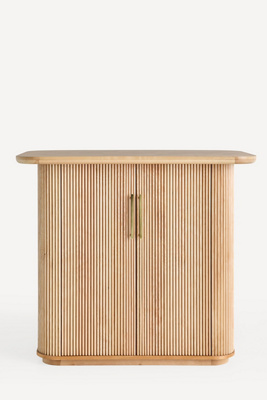 Anthropologie Scout Tall Burl Wood Fluted Bar Cabinet