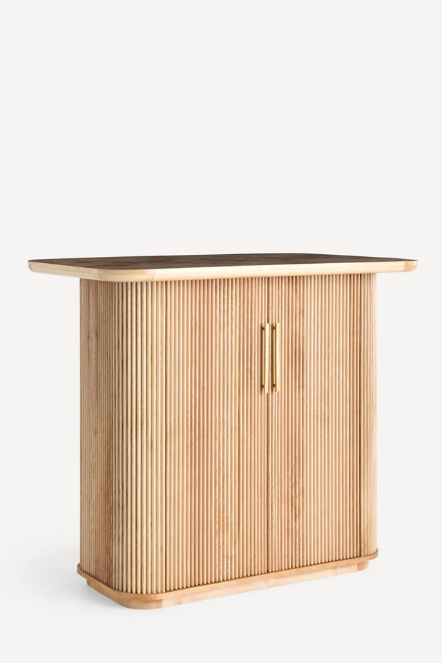 Scout Tall Burl Wood Fluted Bar Cabinet #2