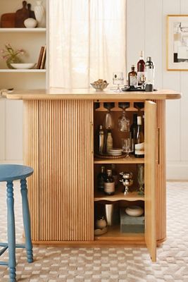 Scout Tall Burl Wood Fluted Bar Cabinet