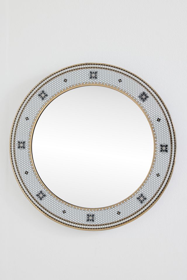 Bistro Tile 24k Gold Accent Round Gallery Wall Mirror #1