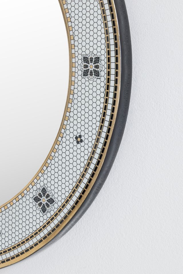Bistro Tile 24k Gold Accent Round Gallery Wall Mirror #2