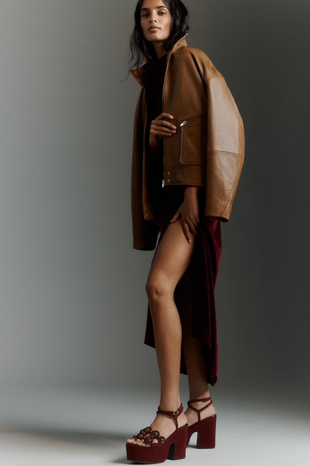 By Anthropologie Stone-Detail Ankle-Strap Platform Heels #1