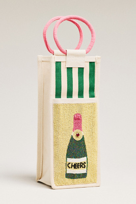 By Anthropologie Beaded Wine Holder Tote In Green