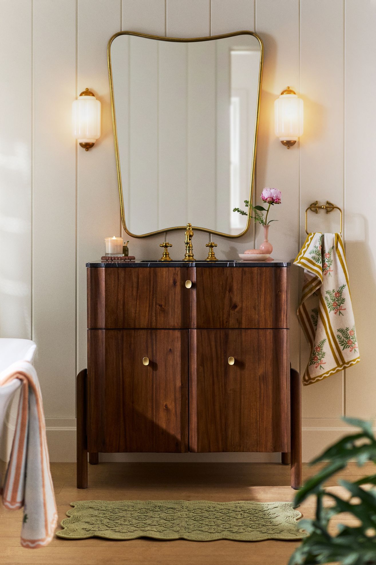 Tetra Marble-Top Single Bathroom Vanity - Nutmeg, One Size