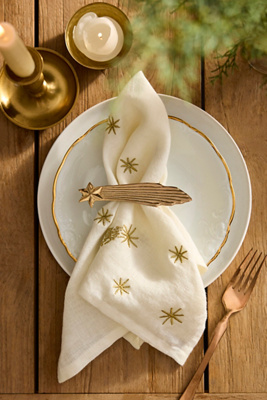 Celestial Embroidery Linen Napkins, Set of 2