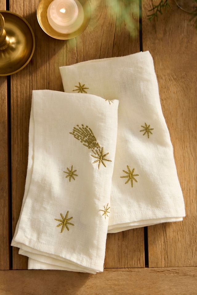 Celestial Embroidery Linen Napkins, Set of 2 #1