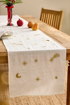 Celestial Embroidery Linen Runner
