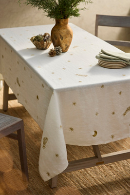 Terrain Celestial Embroidery Linen Tablecloth In White