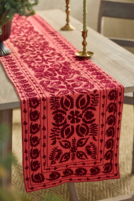 Red Crewel Stitch Runner