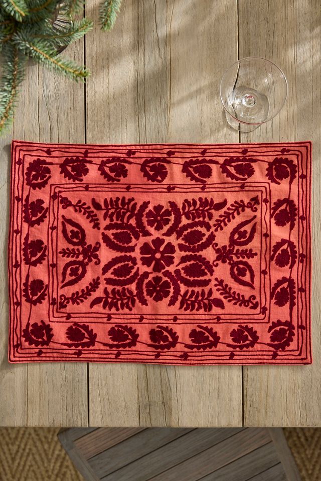 Red Crewel Stitch Placemat #2