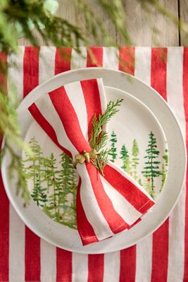 Red + White Stripe Linen Napkins, Set of 2